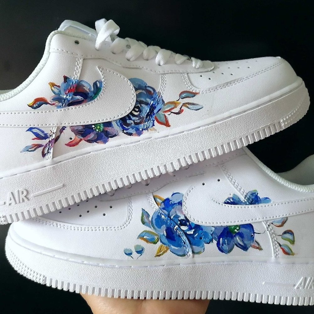 Floral Nike AF1 Sneakers Hand Drawn On Air Force 1 07 White Women 11